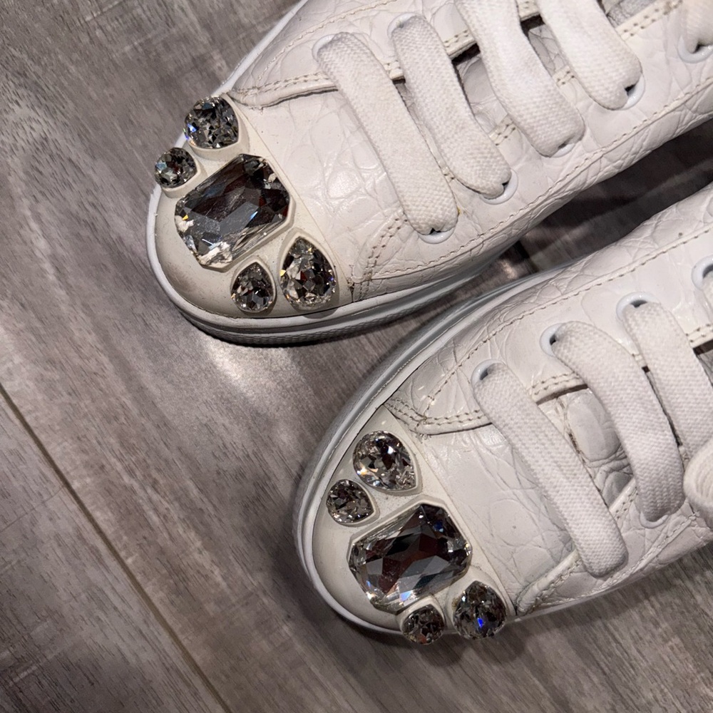 Miu Miu White Crystal-Embellished Sneakers